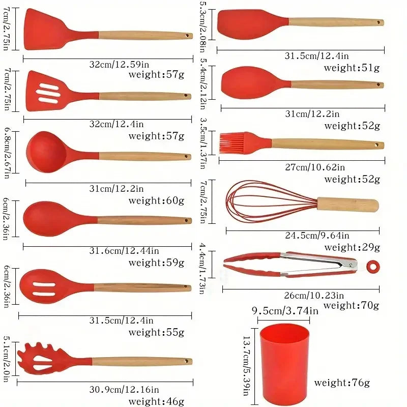 Silicone and Madeira Utensils