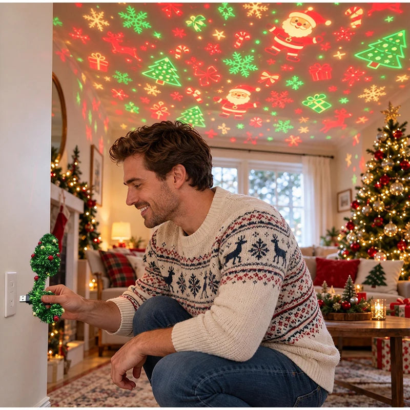 Proyector Navideño LED USB con 6 Patrones de Luz